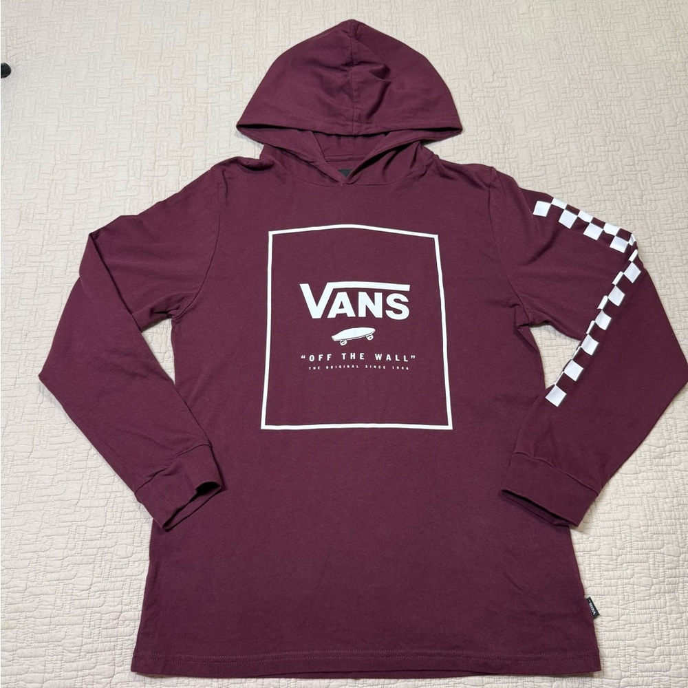 Vans Long Sleeve Hoodie Pullover T-shirt With Square Graphic Maroon Size Large